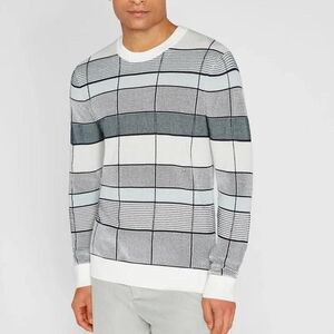 NWT Club Monaco Men's Geo Plaid Crewneck Sweater